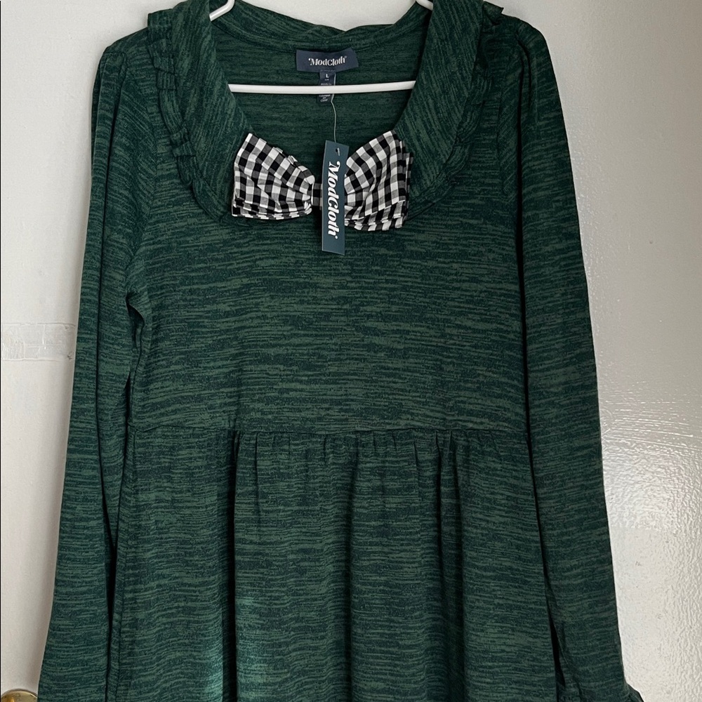Modcloth Emerald Green Touched by Time Ruffle Accent Buffalo Plaid